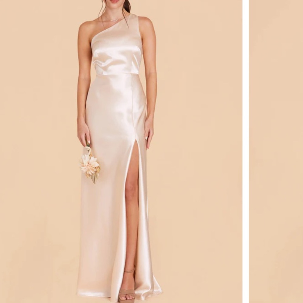 Birdy Grey Satin Champagne bridesmaid dress.